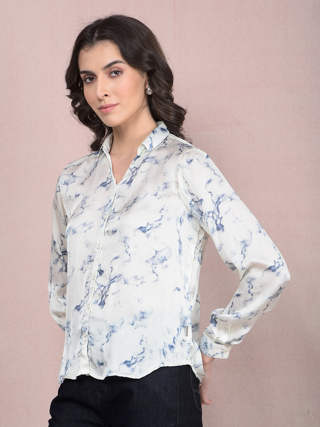 Blue Printed Shirt-Women Shirts-Crimsoune Club