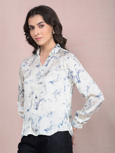 Blue Printed Shirt-Women Shirts-Crimsoune Club