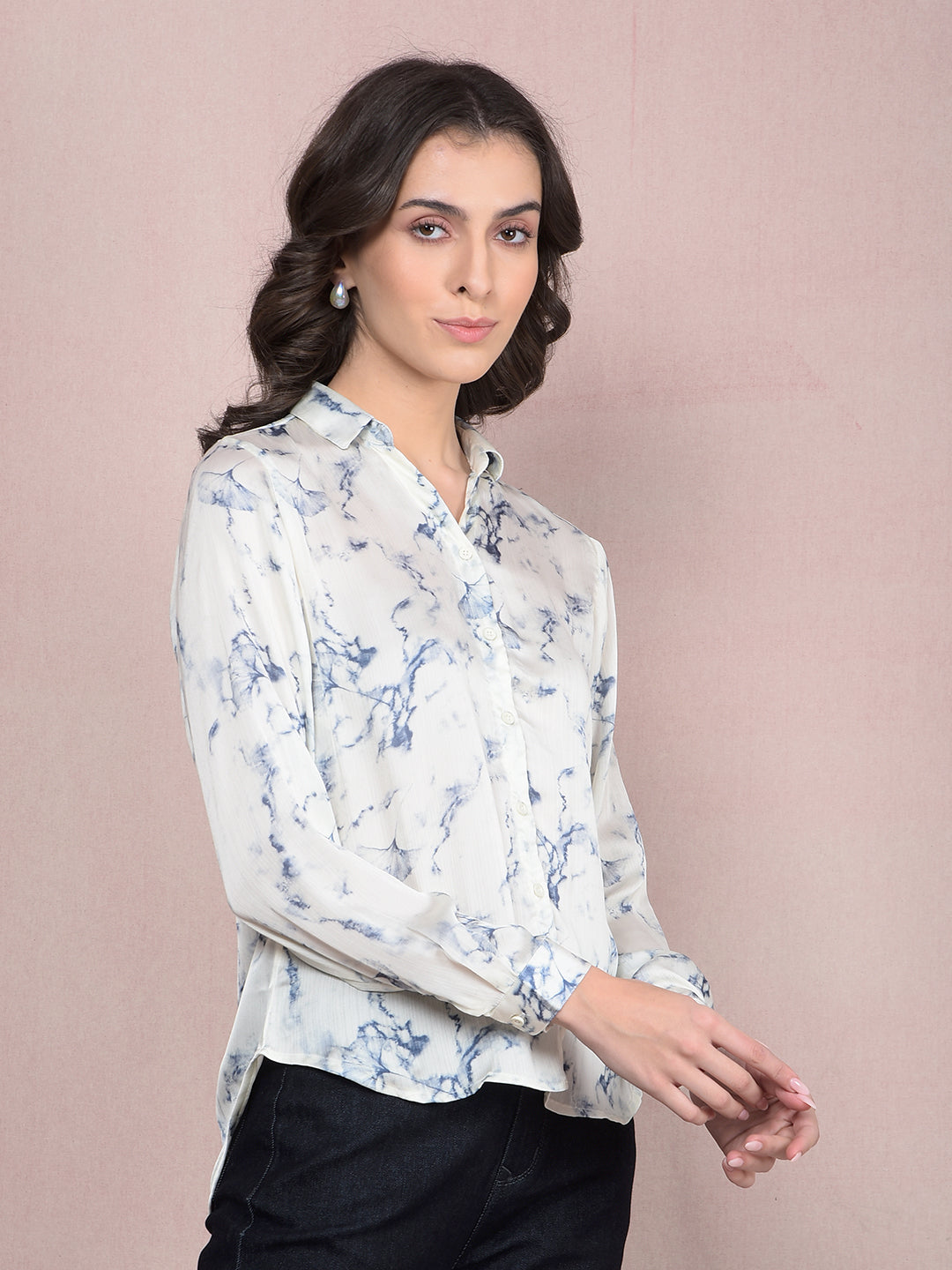 Blue Printed Shirt-Women Shirts-Crimsoune Club