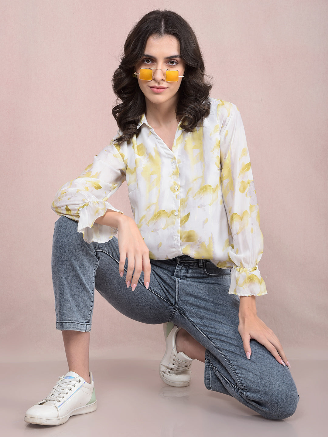 Green Printed Shirt-Women Shirts-Crimsoune Club