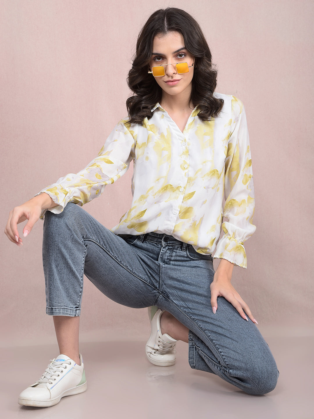 Green Printed Shirt-Women Shirts-Crimsoune Club