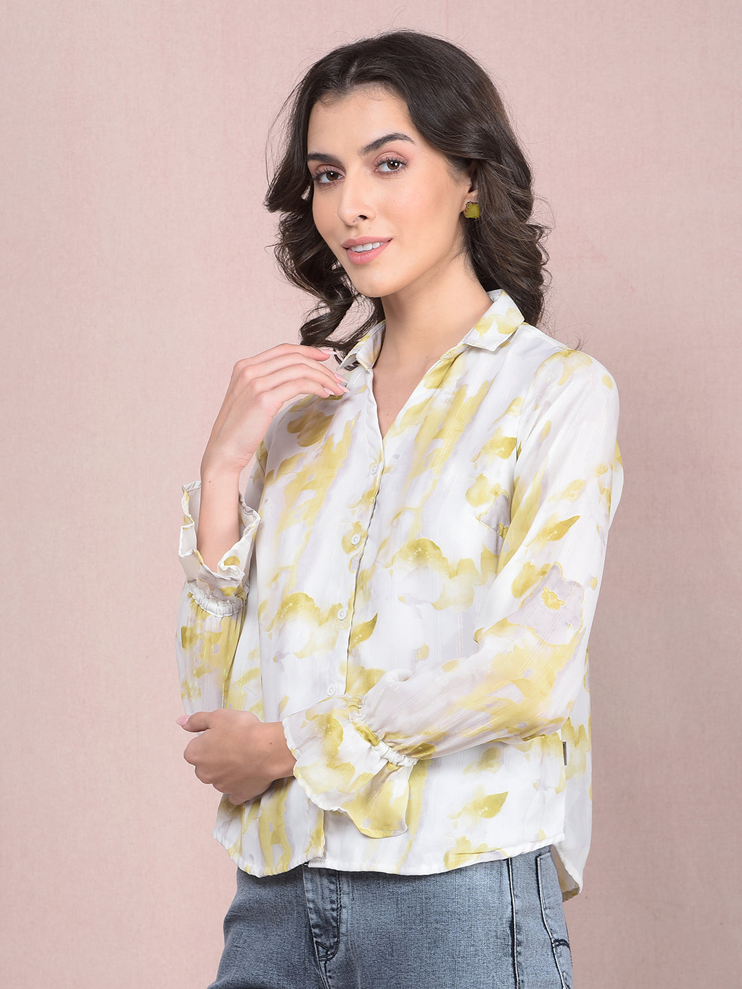 Green Printed Shirt-Women Shirts-Crimsoune Club