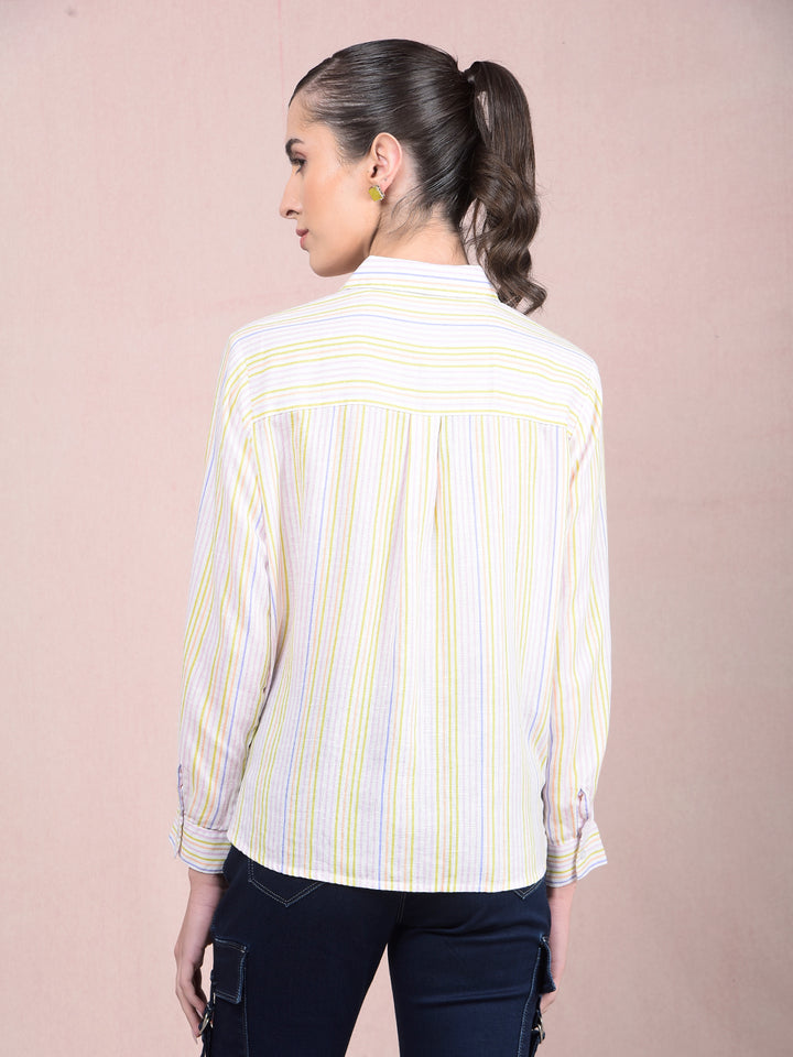Multi-Color Vertical Stripes Linen Shirt-Women Shirts-Crimsoune Club