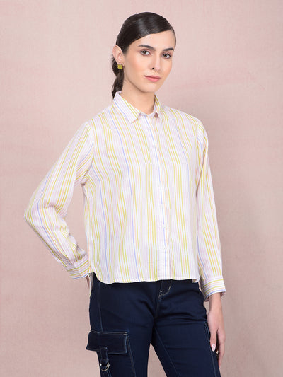 Multi-Color Vertical Stripes Linen Shirt-Women Shirts-Crimsoune Club