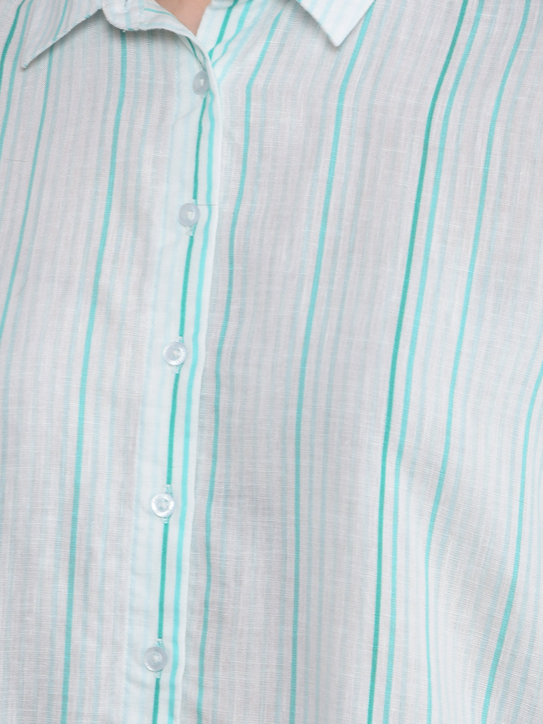 Blue Vertical Stripes Linen Shirt-Women Shirts-Crimsoune Club