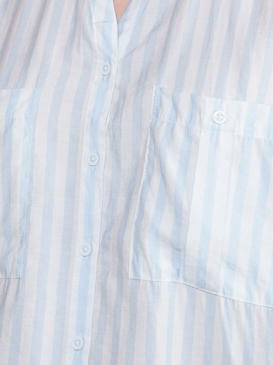 Blue Vertical Stripes V-Neck Shirt-Women Shirts-Crimsoune Club