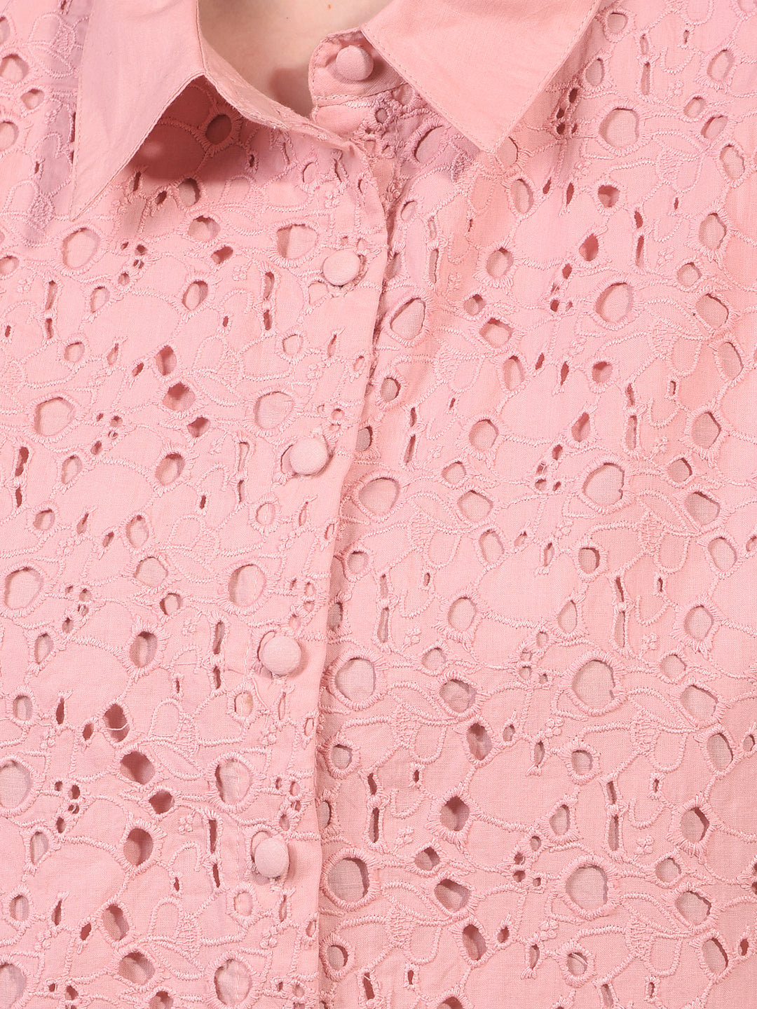 Women's Pink Embroidered 100% Cotton Cropped Shirt-Women Shirts-Crimsoune Club