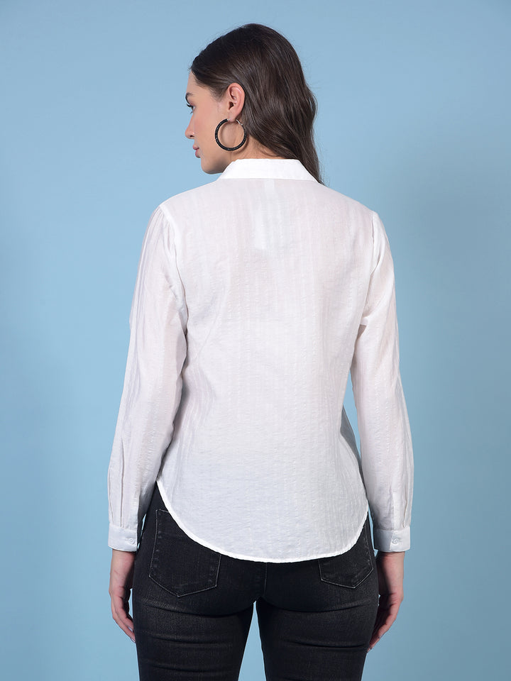 Women's White V-Neck Shirt-Women Shirts-Crimsoune Club