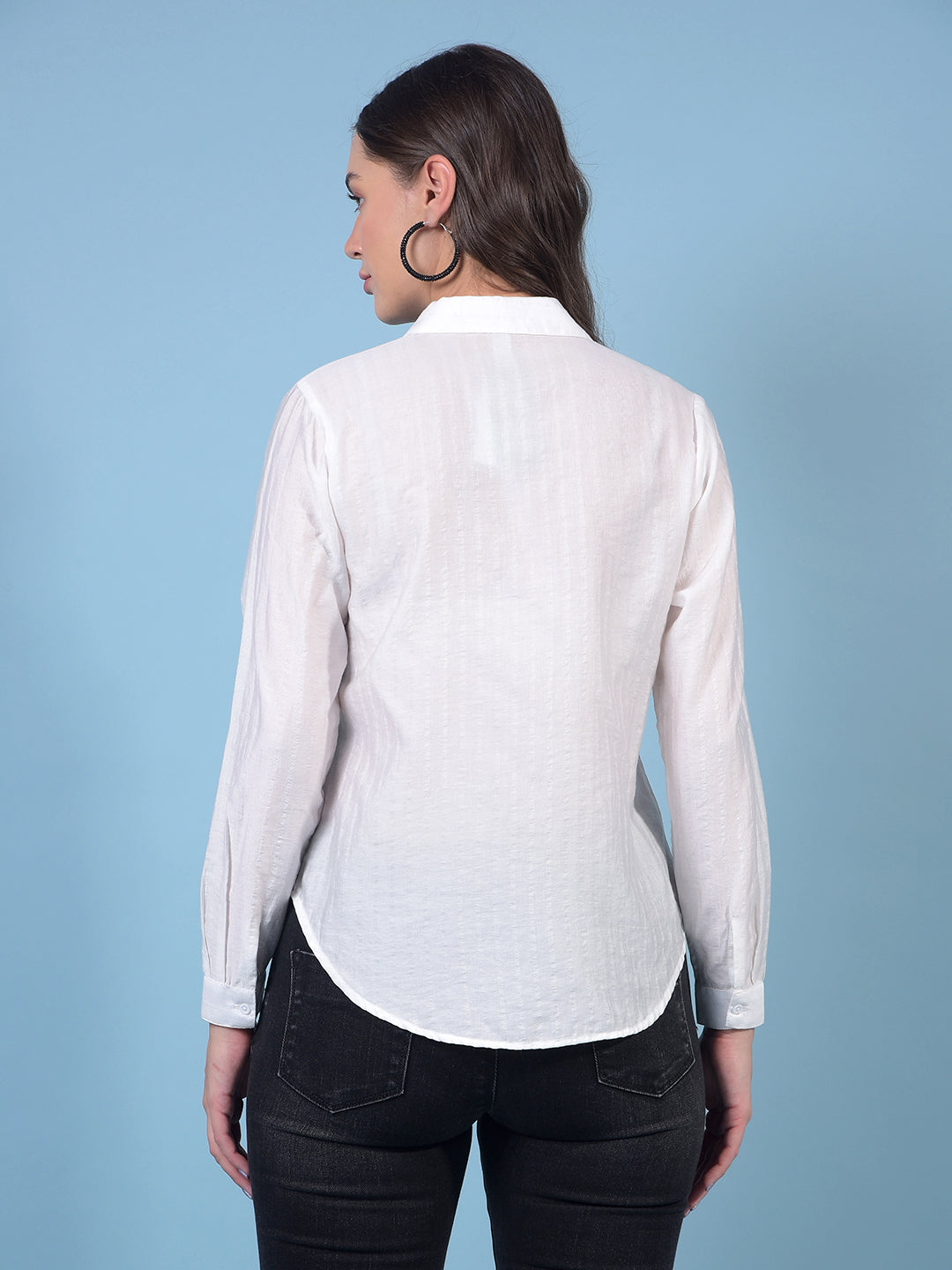 Women's White V-Neck Shirt-Women Shirts-Crimsoune Club