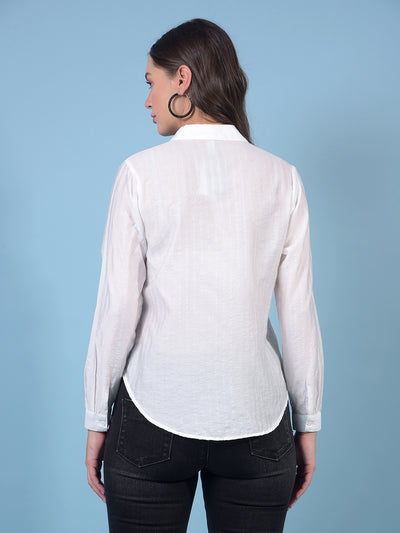 Women's White V-Neck Shirt-Women Shirts-Crimsoune Club