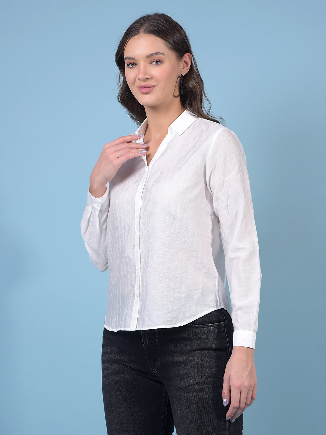 Women's White V-Neck Shirt-Women Shirts-Crimsoune Club