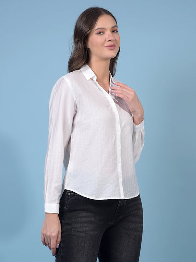 Women's White V-Neck Shirt-Women Shirts-Crimsoune Club