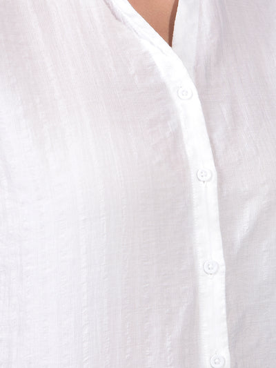 Women's White V-Neck Shirt-Women Shirts-Crimsoune Club