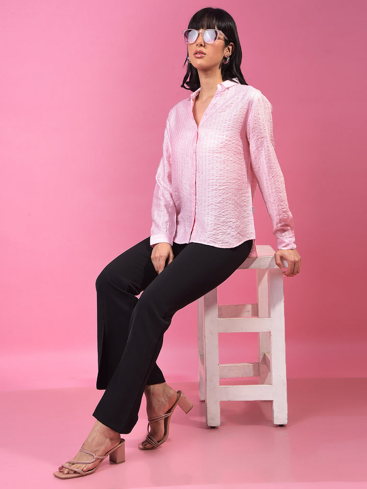 Pink Vertical Stripes Shirt-Women Shirts-Crimsoune Club