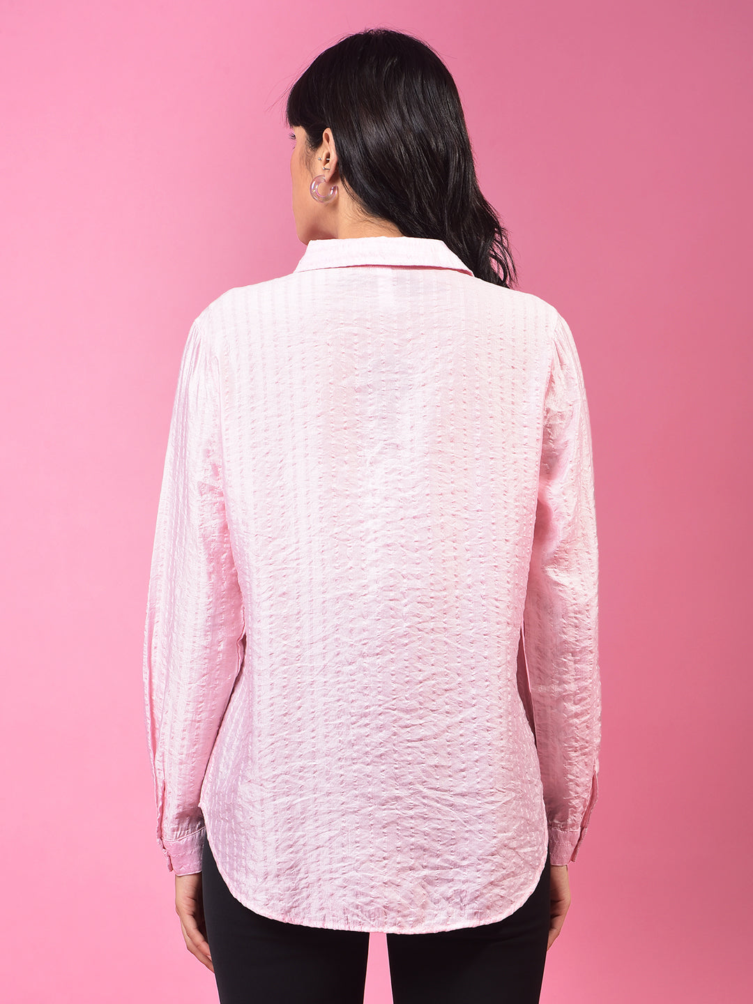 Pink Vertical Stripes Shirt-Women Shirts-Crimsoune Club