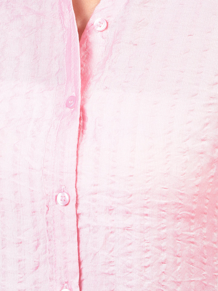 Pink Vertical Stripes Shirt-Women Shirts-Crimsoune Club