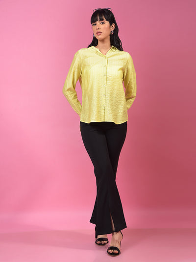 Pale Green Vertical Stripes Shirt-Women Shirts-Crimsoune Club