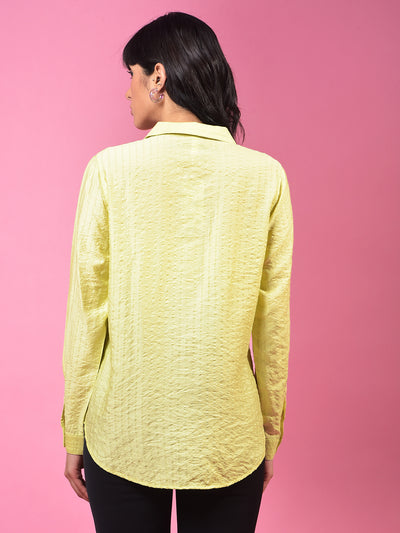 Pale Green Vertical Stripes Shirt-Women Shirts-Crimsoune Club