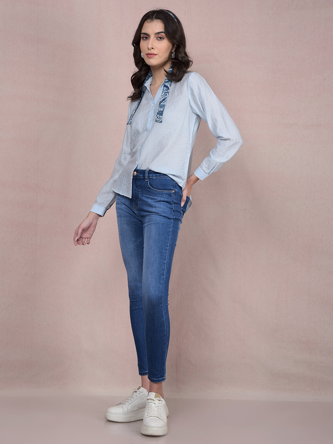 Blue Shirt-Women Shirts-Crimsoune Club
