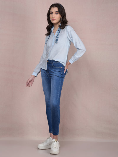 Blue Shirt-Women Shirts-Crimsoune Club