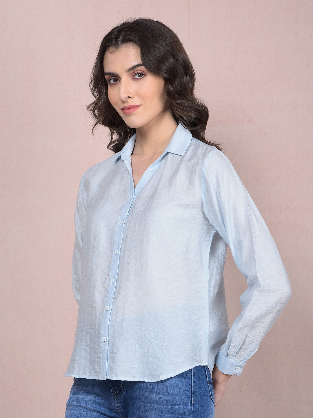Blue Shirt-Women Shirts-Crimsoune Club