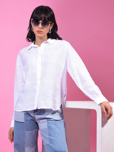 White Horizontal Stripes Shirt-Women Shirts-Crimsoune Club