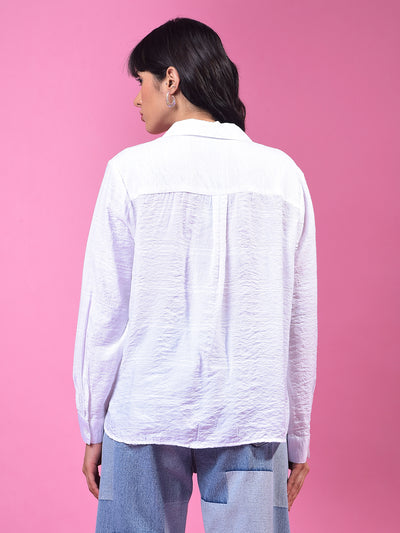 White Horizontal Stripes Shirt-Women Shirts-Crimsoune Club