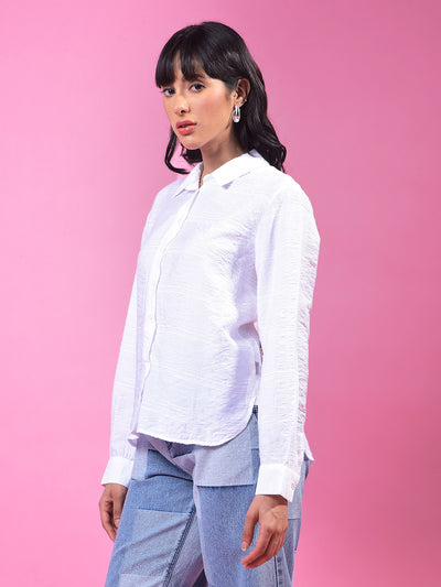 White Horizontal Stripes Shirt-Women Shirts-Crimsoune Club