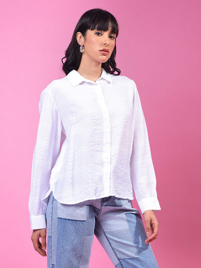 White Horizontal Stripes Shirt-Women Shirts-Crimsoune Club