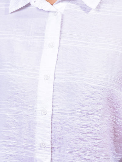 White Horizontal Stripes Shirt-Women Shirts-Crimsoune Club