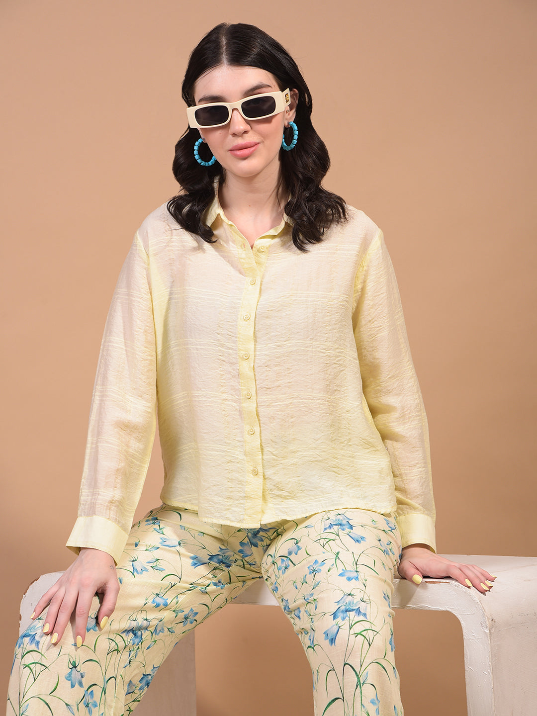 Yellow Checked Shirt-Women Shirts-Crimsoune Club