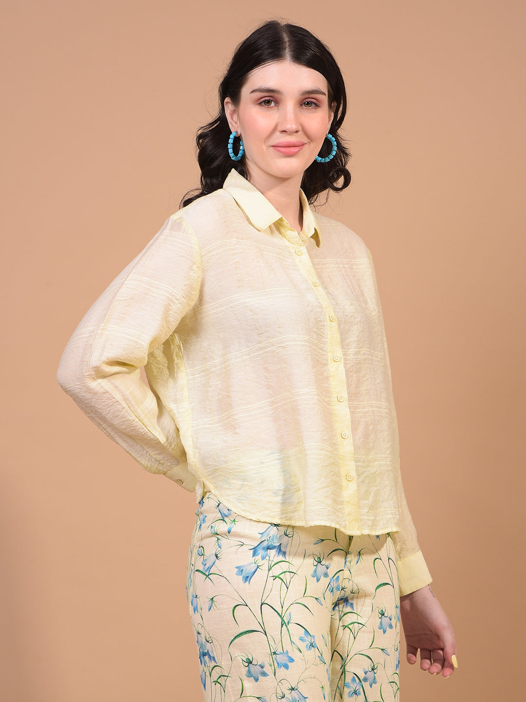 Yellow Checked Shirt-Women Shirts-Crimsoune Club
