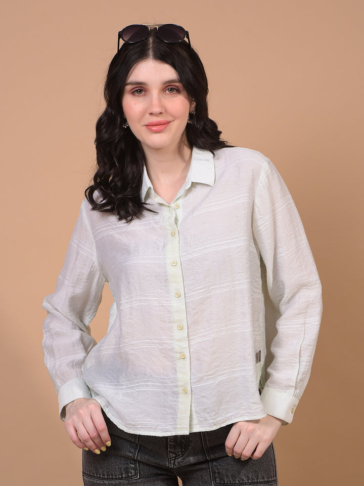 Green Horizontal Stripes Shirt-Women Shirts-Crimsoune Club