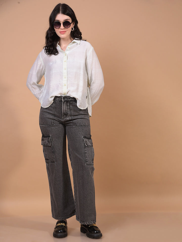 Green Horizontal Stripes Shirt-Women Shirts-Crimsoune Club