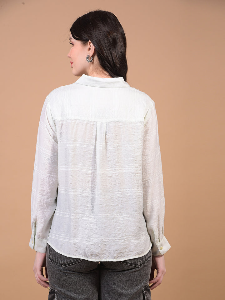 Green Horizontal Stripes Shirt-Women Shirts-Crimsoune Club