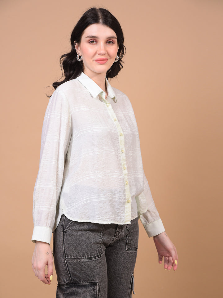 Green Horizontal Stripes Shirt-Women Shirts-Crimsoune Club