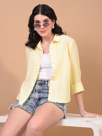 Women's Yellow 100% Cotton Shirt-Women Shirts-Crimsoune Club