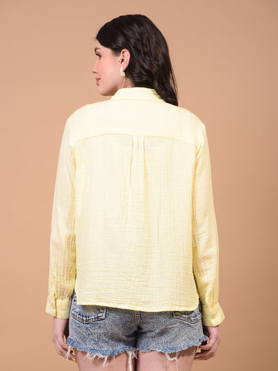 Women's Yellow 100% Cotton Shirt-Women Shirts-Crimsoune Club