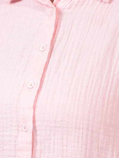 Women's Pink 100% Cotton Shirt-Women Shirts-Crimsoune Club