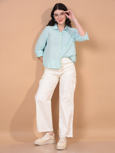 Women's Blue 100% Cotton Shirt-Women Shirts-Crimsoune Club