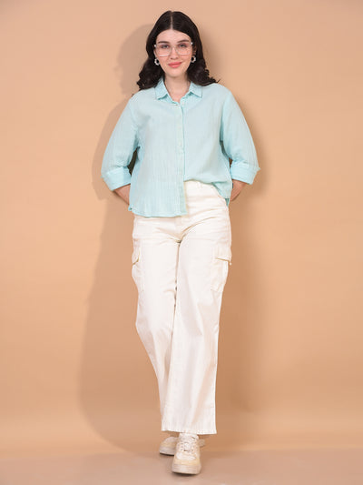 Women's Blue 100% Cotton Shirt-Women Shirts-Crimsoune Club