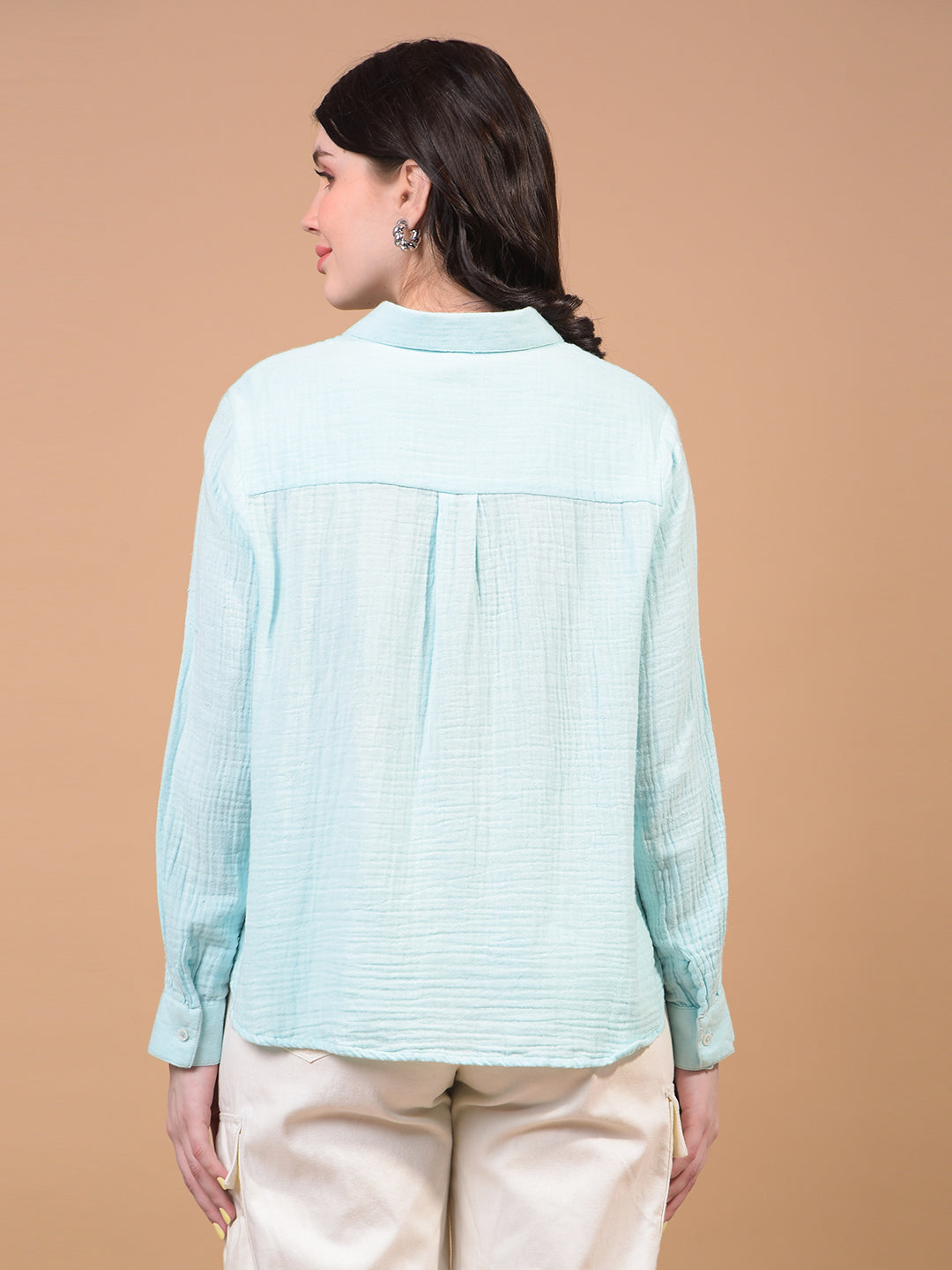 Women's Blue 100% Cotton Shirt-Women Shirts-Crimsoune Club