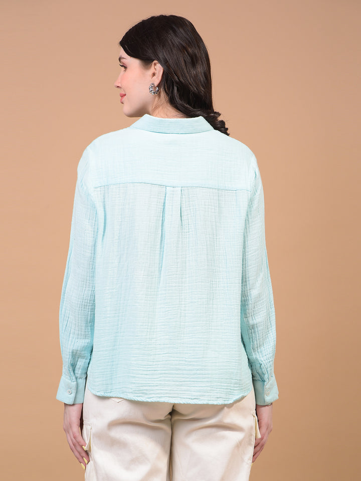 Women's Blue 100% Cotton Shirt-Women Shirts-Crimsoune Club