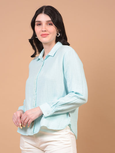 Women's Blue 100% Cotton Shirt-Women Shirts-Crimsoune Club