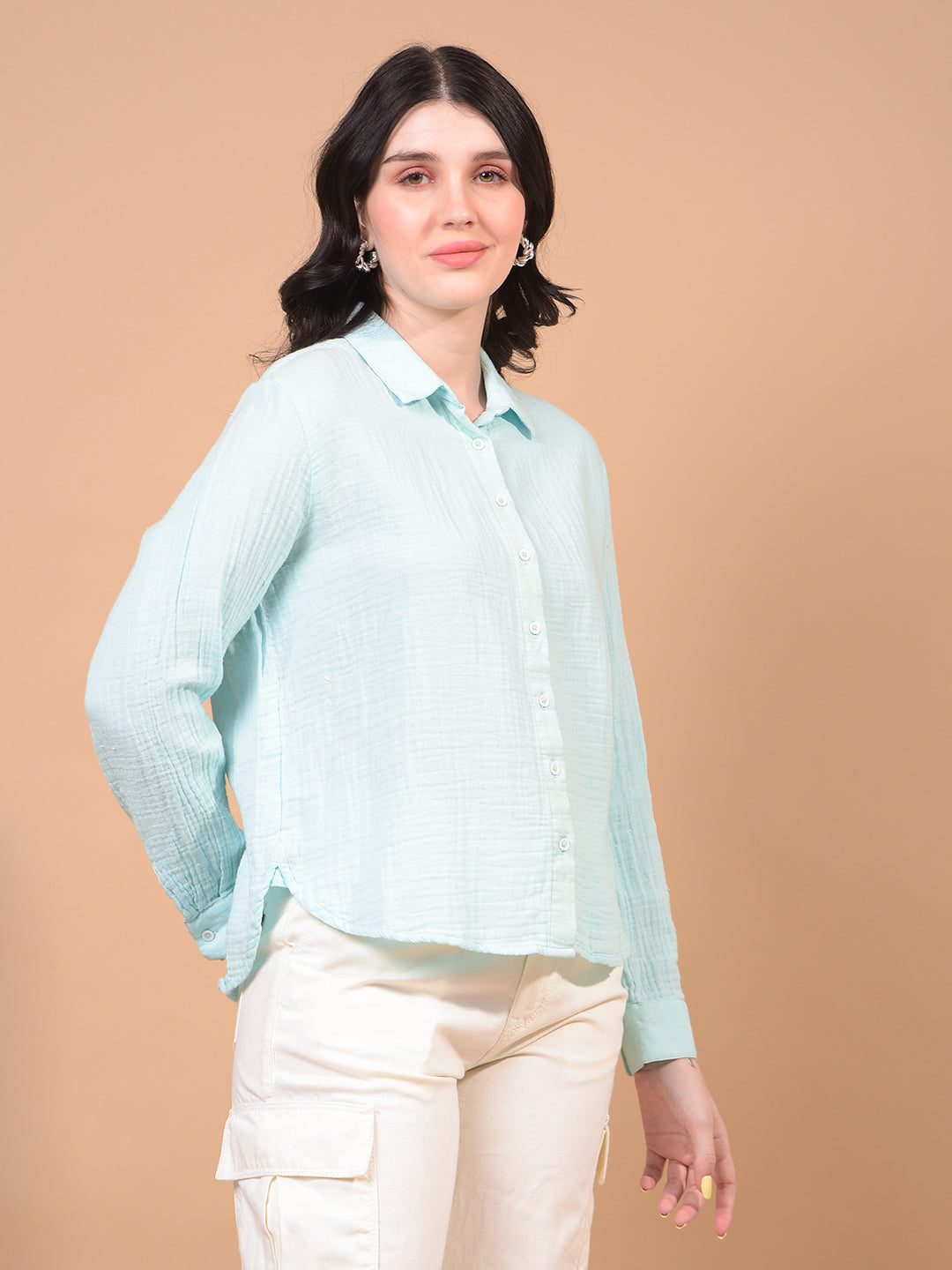 Women's Blue 100% Cotton Shirt-Women Shirts-Crimsoune Club