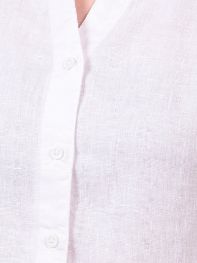Women's White Cropped Linen Shirt-Women Shirts-Crimsoune Club