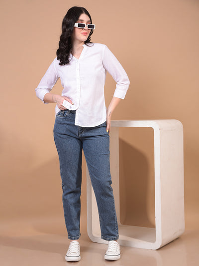Women's White Linen Shirt-Women Shirts-Crimsoune Club