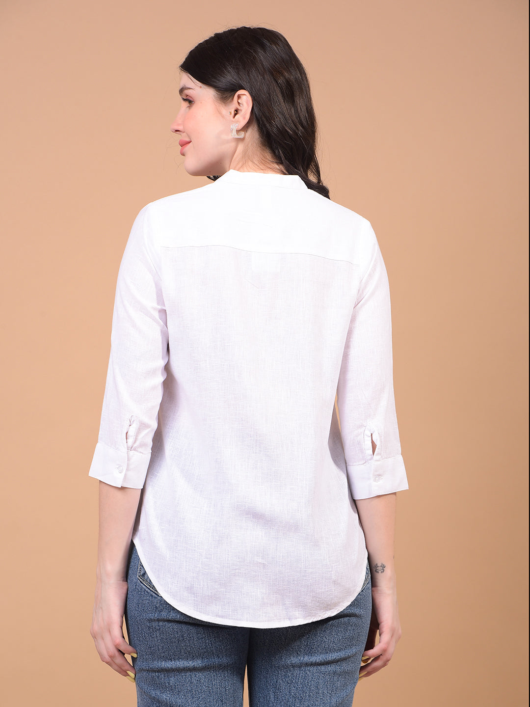 Women's White Linen Shirt-Women Shirts-Crimsoune Club