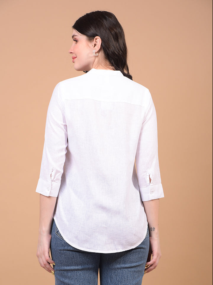 Women's White Linen Shirt-Women Shirts-Crimsoune Club