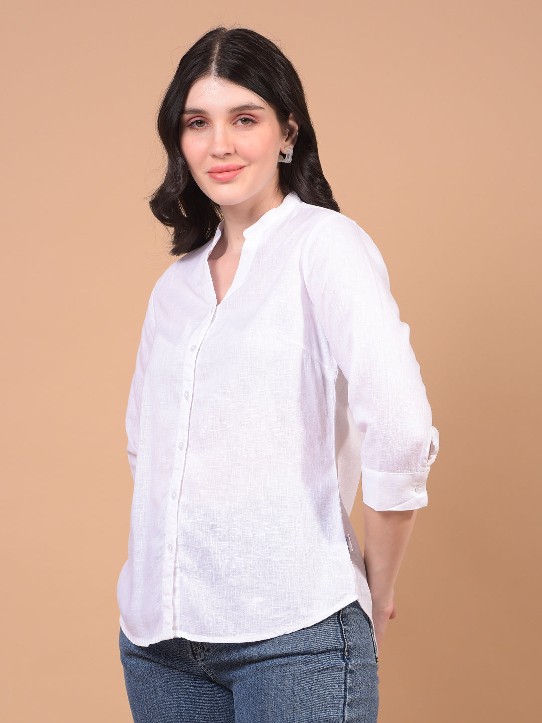 Women's White Linen Shirt-Women Shirts-Crimsoune Club